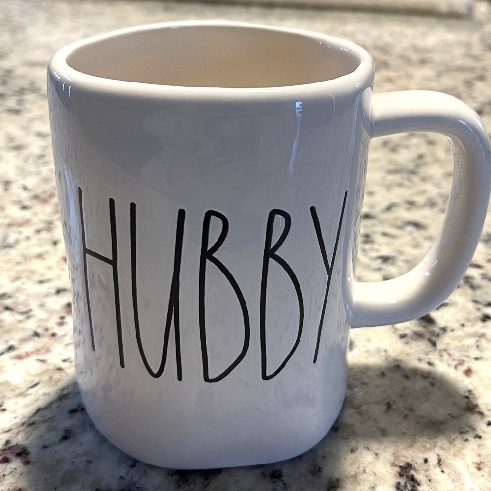 Rae Dunn Hubby Mug Mens OS White Farmhouse Minimalist Artisan Collection Magenta
